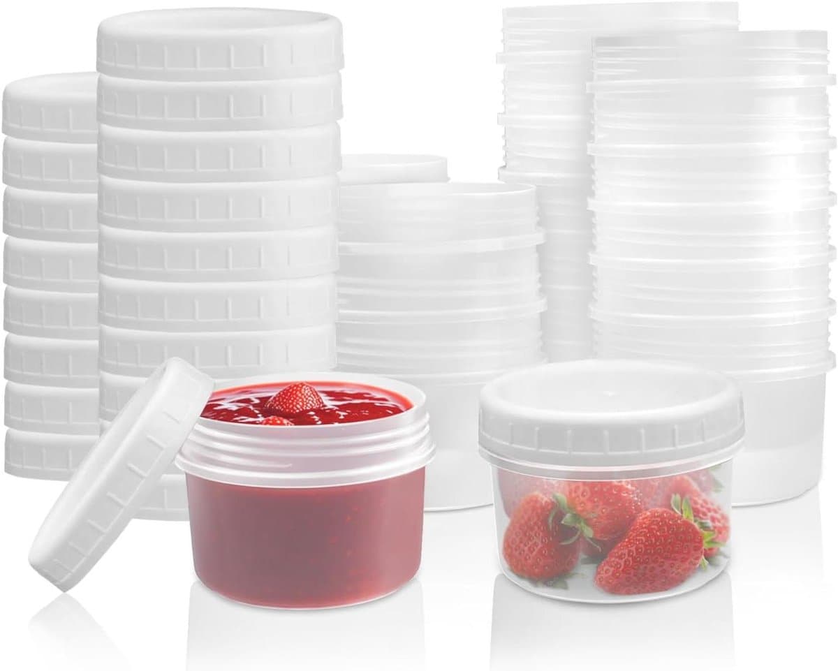 Allecto Plus - Set van 20 herbruikbare maaltijdbereidingscontainers met deksels - Stapelbare diepvriescontainers voor voedselopslag - Geschikt voor soep, lunch, snacks - 120 ml