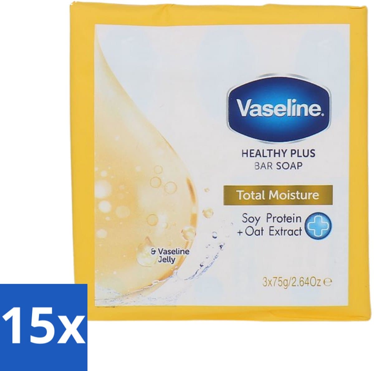 15 x Vaseline - Total Moisture - Zeeptablet - Healthy Plus - 3x75 g - Zeep - Huidverzorging - Hydratatie - Dagelijks Gebruik - Gezond Huidgevoel