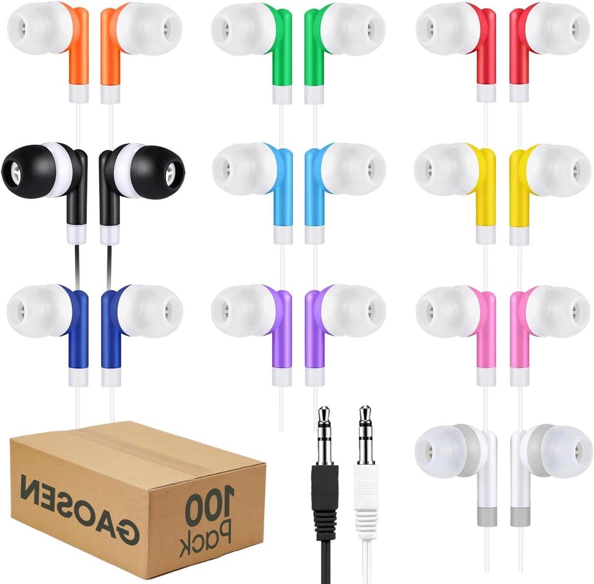 Oordopjes Kinderen - In-ear Koptelefoons - Klaslokaal Gebruik - Individueel Verpakt - 100 Stuks - Gekleurd