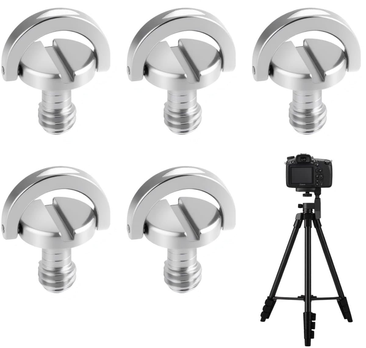Dailygoods- D-ring Schroef Set van 5 - Roestvrij Stalen Schroeven - 1/4 Inch Camera-Schroef - Universele Schroeven - Compatibel met Digitale Spiegelreflexcamera's - Veilig en Veelzijdig