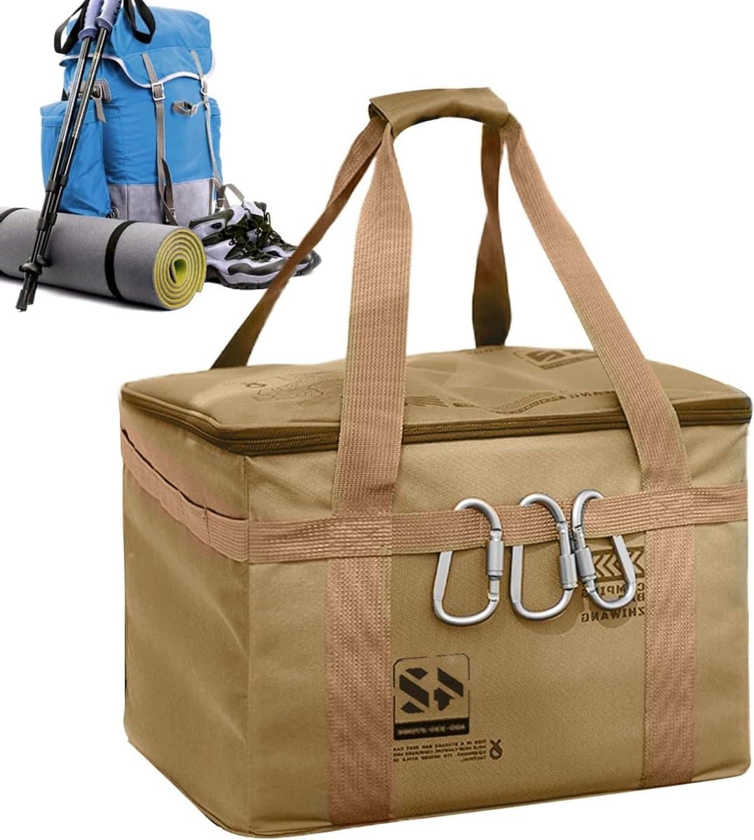Kampeer Organizer - Opbergzak Kampeeruitrusting - Buitenactiviteiten Opslag - Waterdichte Oxford-doek - 48x33x27cm - Khaki
