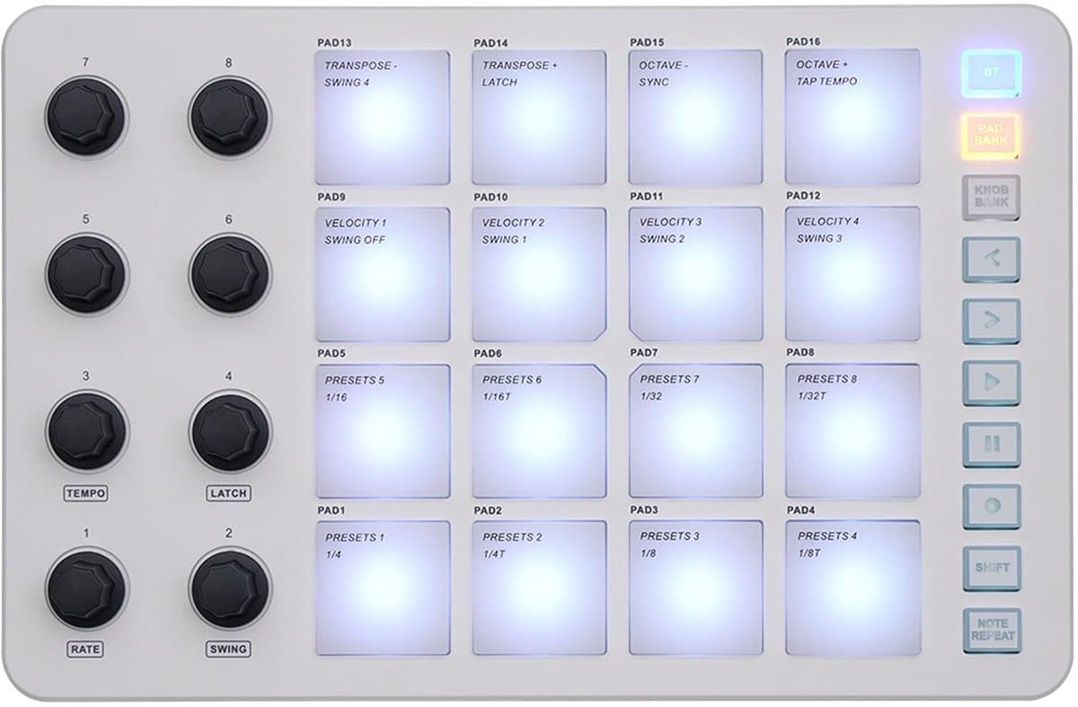Solidchoice - Dailygoody - MIDI-controllerpads - Bluetooth USB MIDI-controller - Draagbaar en veelzijdig - 16 RGB-pads met achtergrondverlichting - Geschikt voor st...