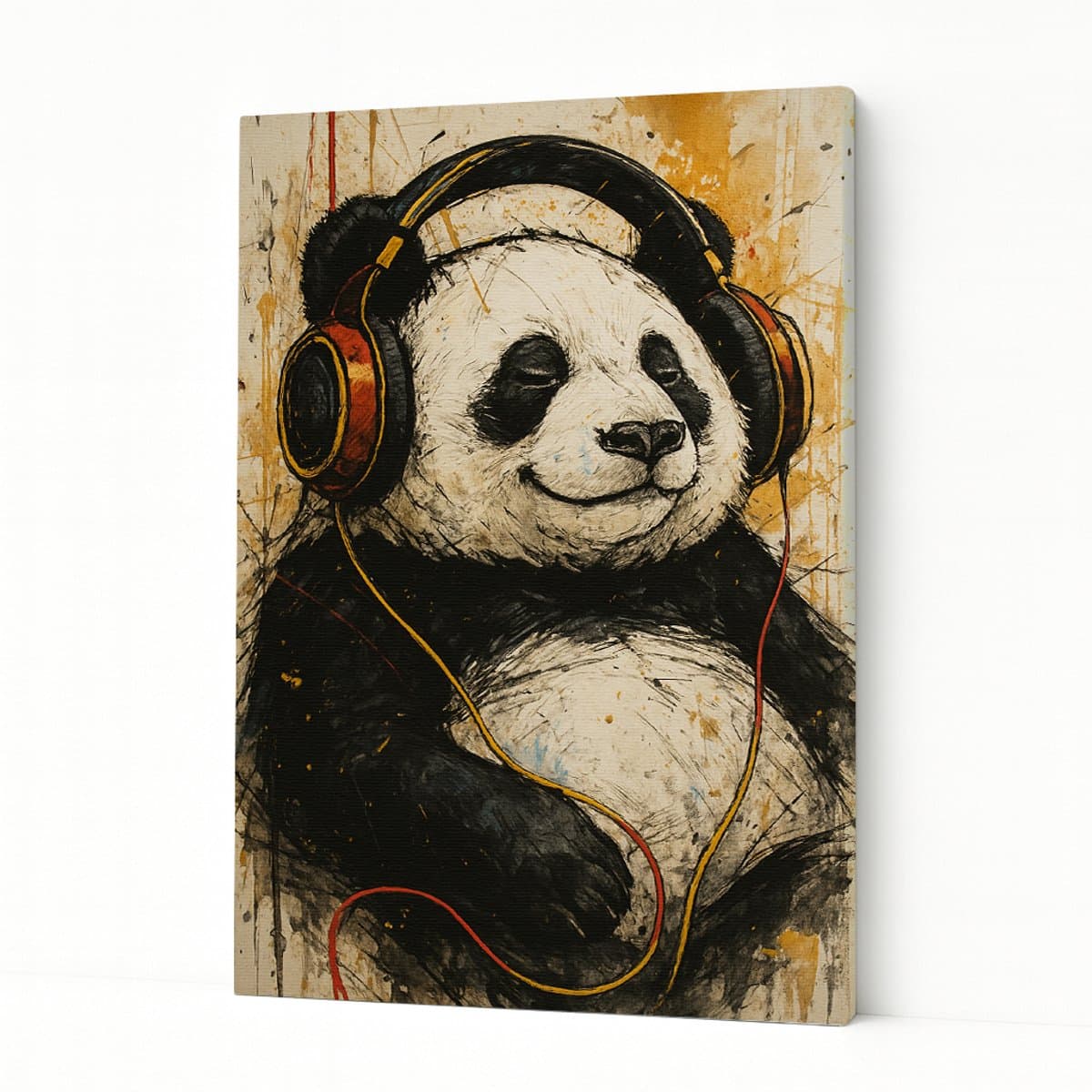 Panda met koptelefoon - Design aan de muur - Canvas schilderij