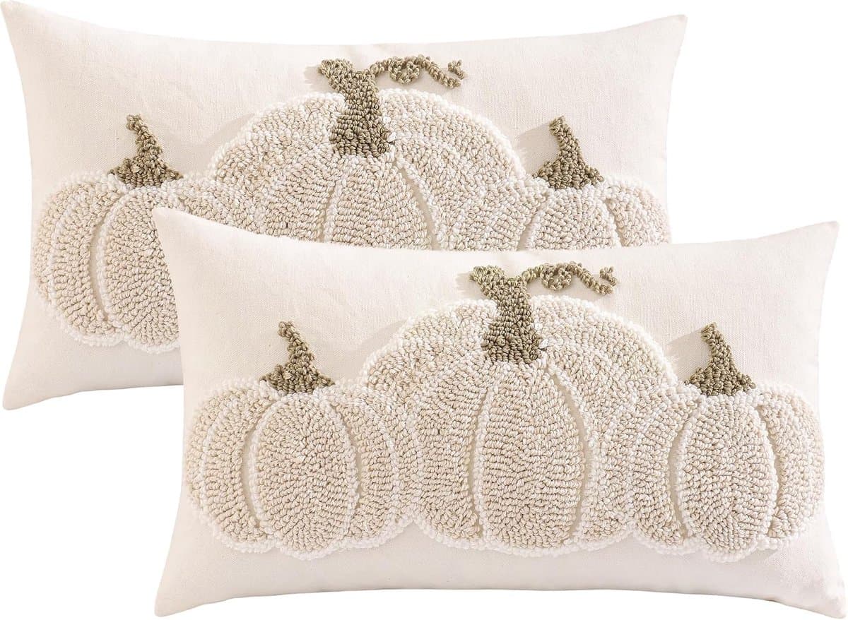Set van 2 kussenslopen, Halloween, 50 x 30 cm, getuftet pompoen, decoratieve kussenhoezen, herfstdecoratie, binnen, voor bank, slaapkamer, thuis, feest
