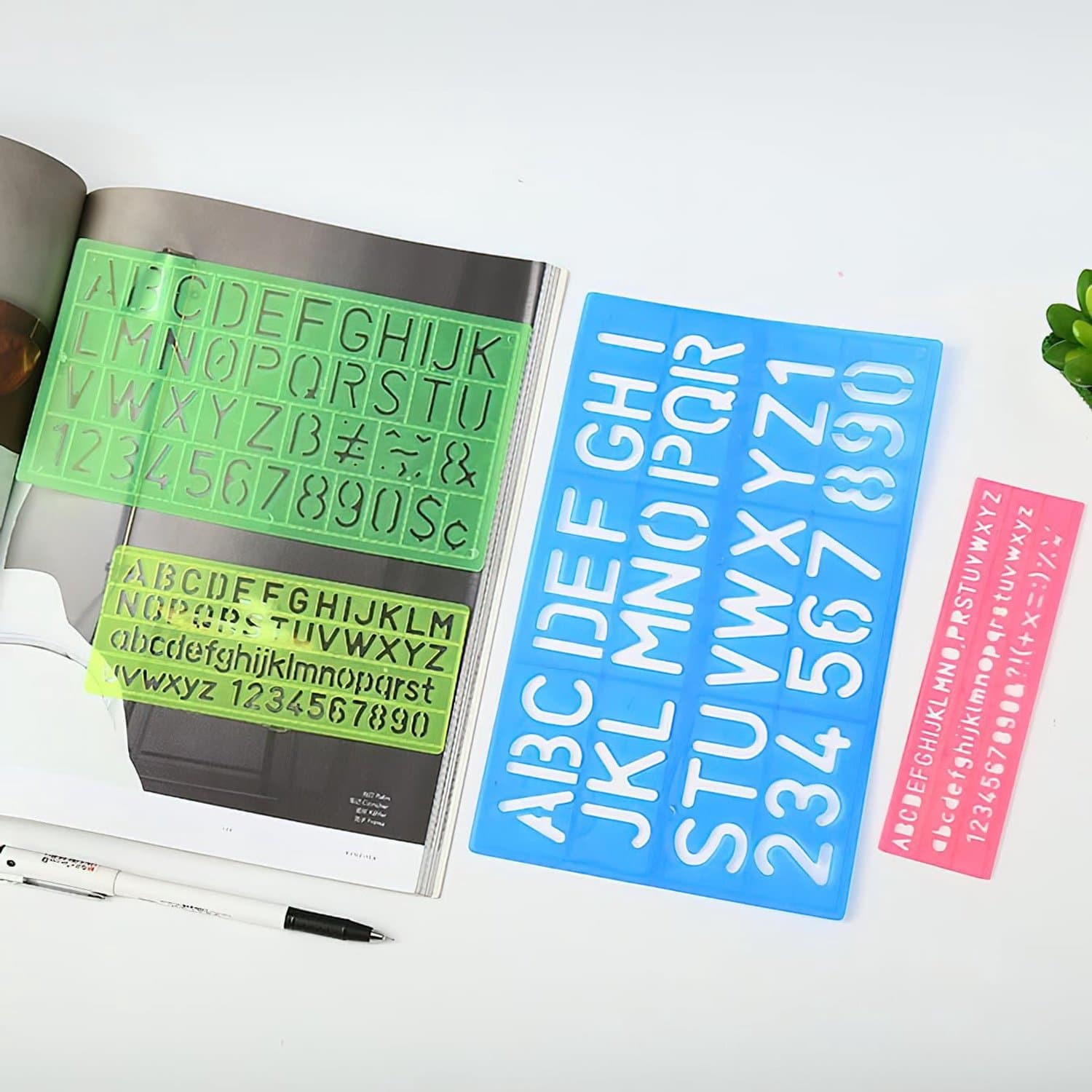Alphabet en Nummer Stencils Set van 4 Stukken in Diverse Groottes