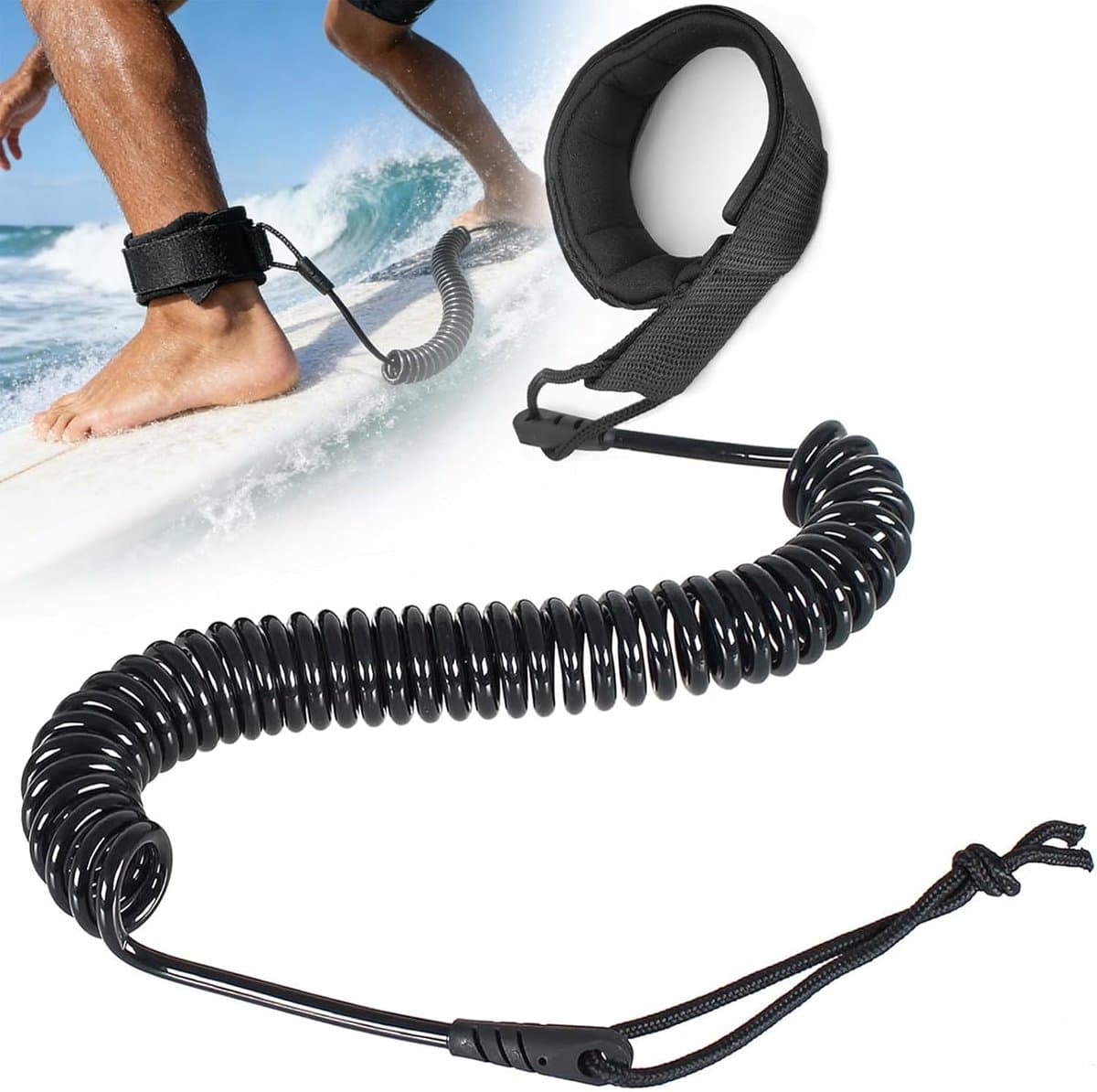 Leash Coiled TPU, boardleash voor stand-up paddle board, veiligheidslijn voor surfplank, kajak en iSUP