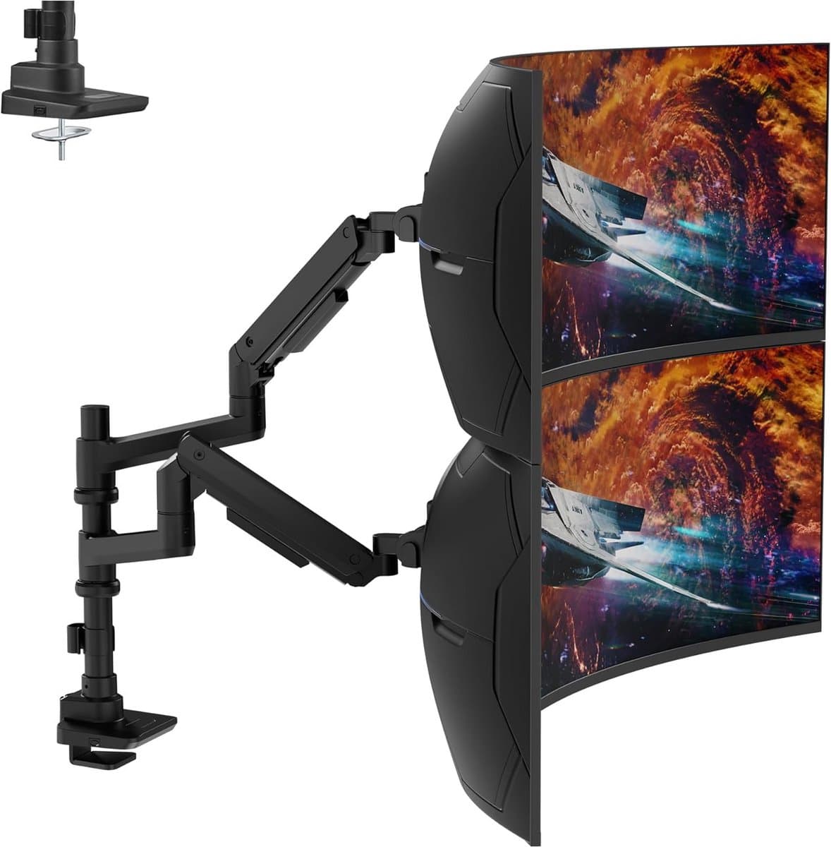 Dubbele Monitorarm met Gasveer voor Ultrawide en Gebogen Schermen tot 49 Inch