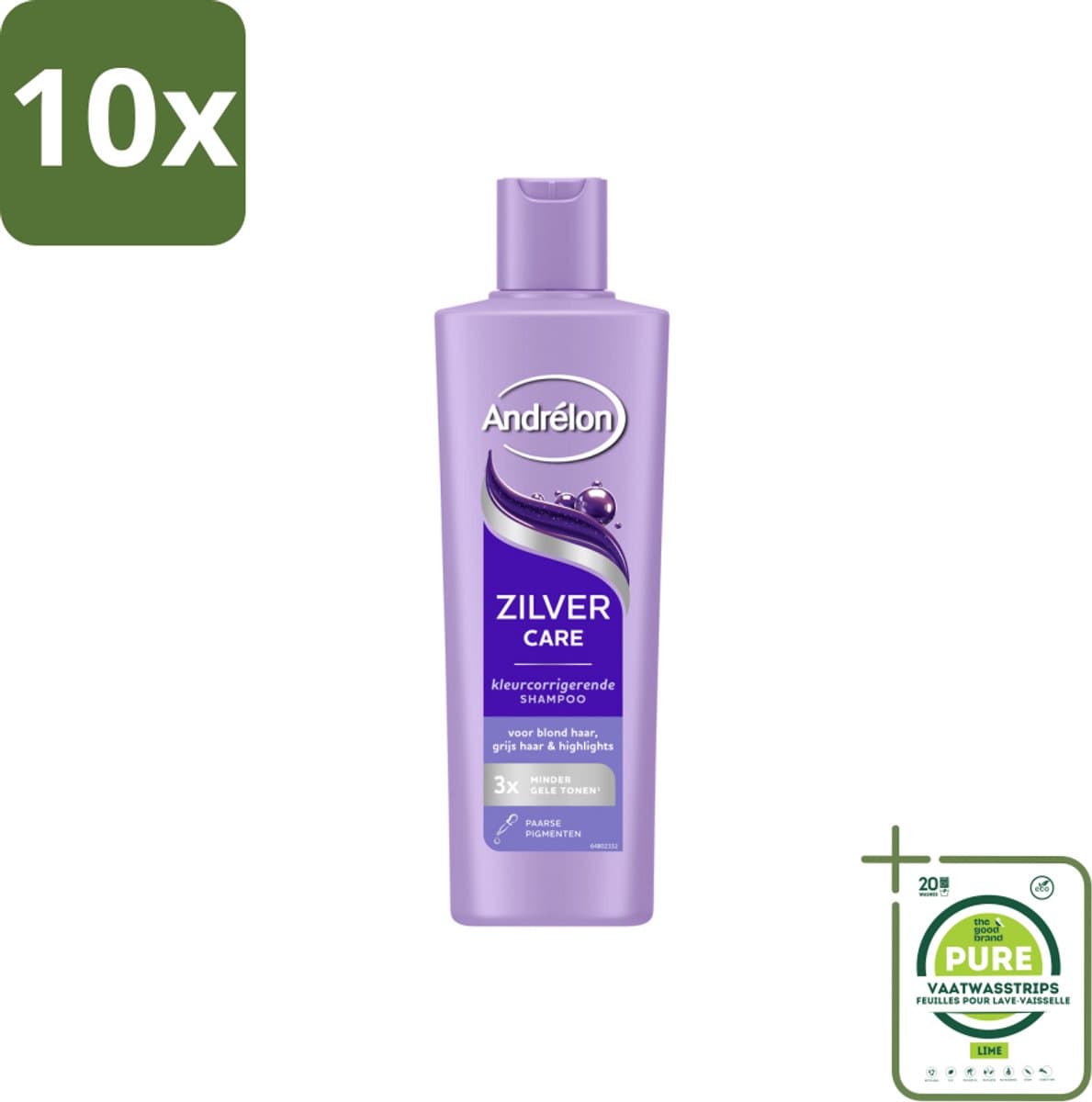 10 x Andrélon – Shampoo – Zilver Care – 250 ml - Grootverpakking - Zilver Care Shampoo - Koele Haarkleur - Kleurcorrectie - Gele Tonen - Koperkleurige Tonen