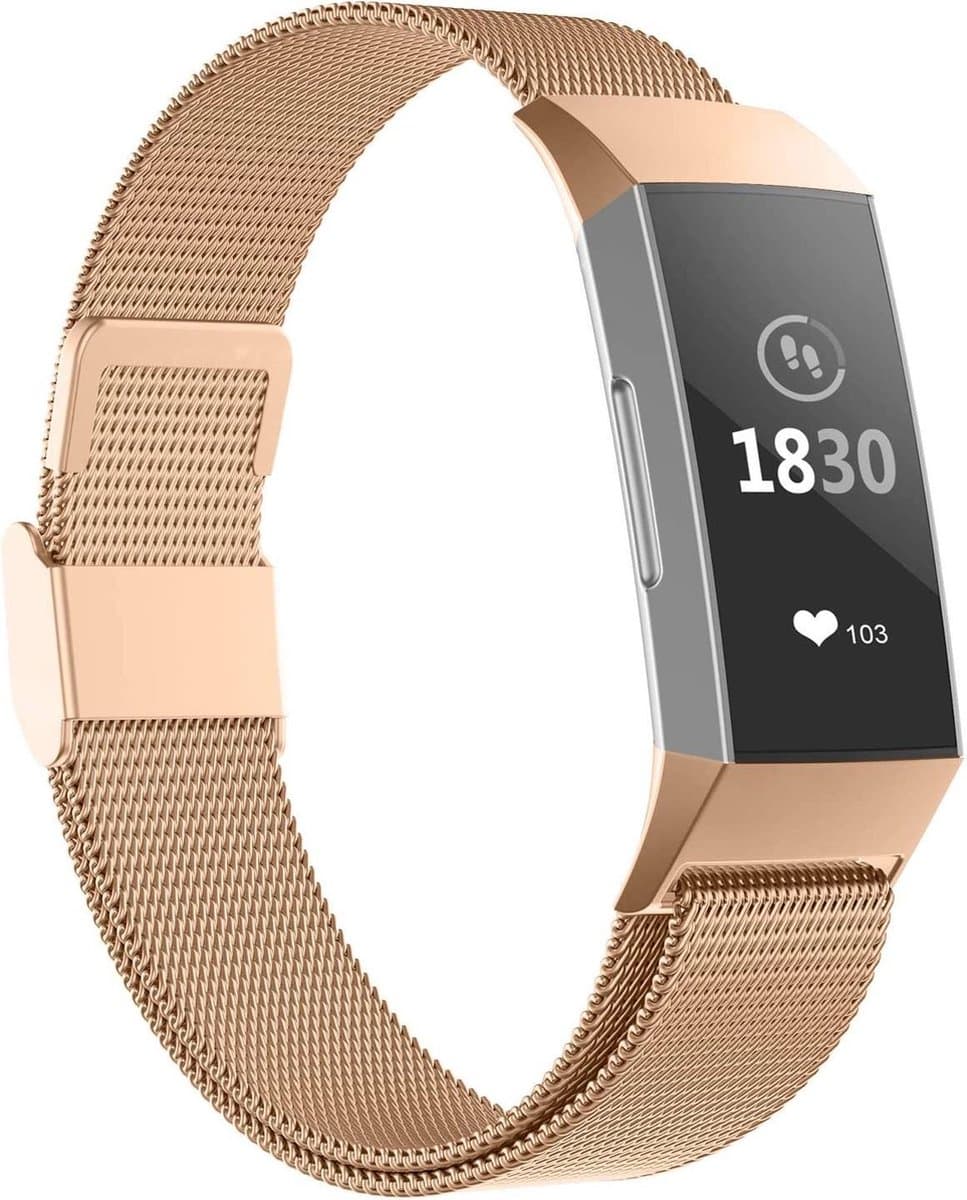 geschikt voor Fitbit geschikt voor Fitbit Charge 4 Milanese band - rosé goud - Small