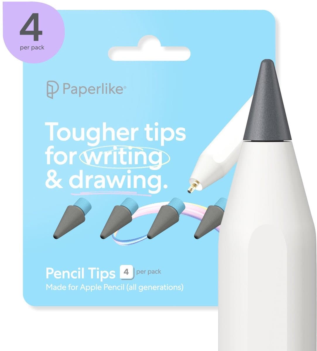 Paperlike Pencil Tips (4-pack) – Extra duurzaam, gaat 10x langer mee – Verhoogt wrijvingsgevoel voor zintuiglijke ervaring – Compatibel met alle generaties Apple Pencil - Grijs