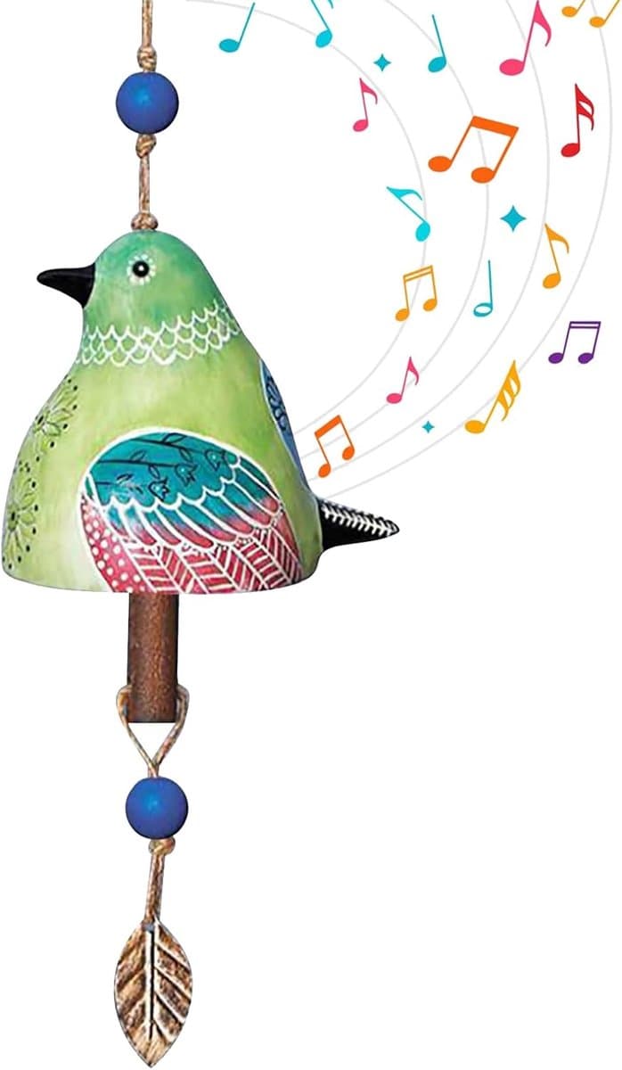 Keramische Windgong - Vogeldecoratie - Tuin Aankleden - Handgemaakt Uniek - 13 cm Hoog - Groen