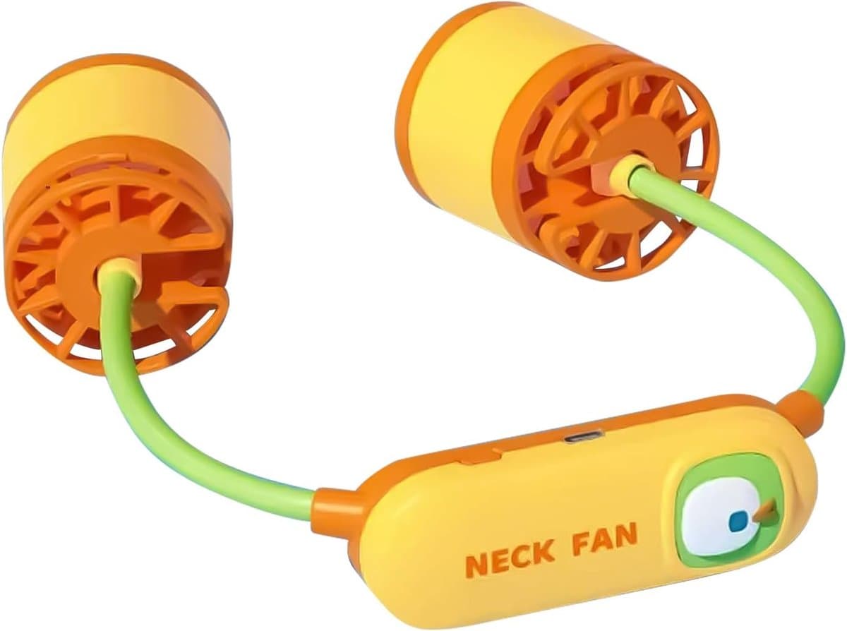 Draagbare Nekventilator - Persoonlijke Koeler - Persoonlijke Koeling - Dubbel Luchtstroommechanisme - 19x5.4x29cm - Geel