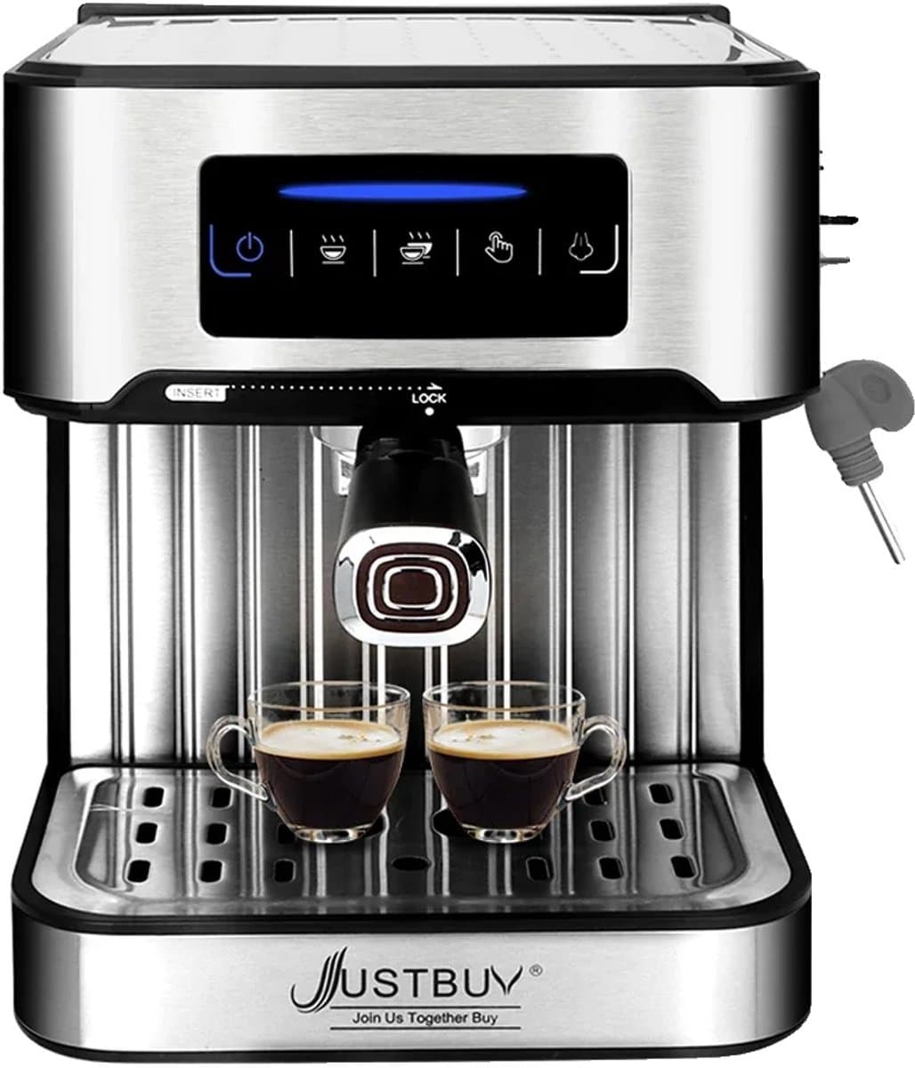 Espresso Koffiemachine, Compact Ontwerp, Melkopschuimfunctie, Lichtgrijs