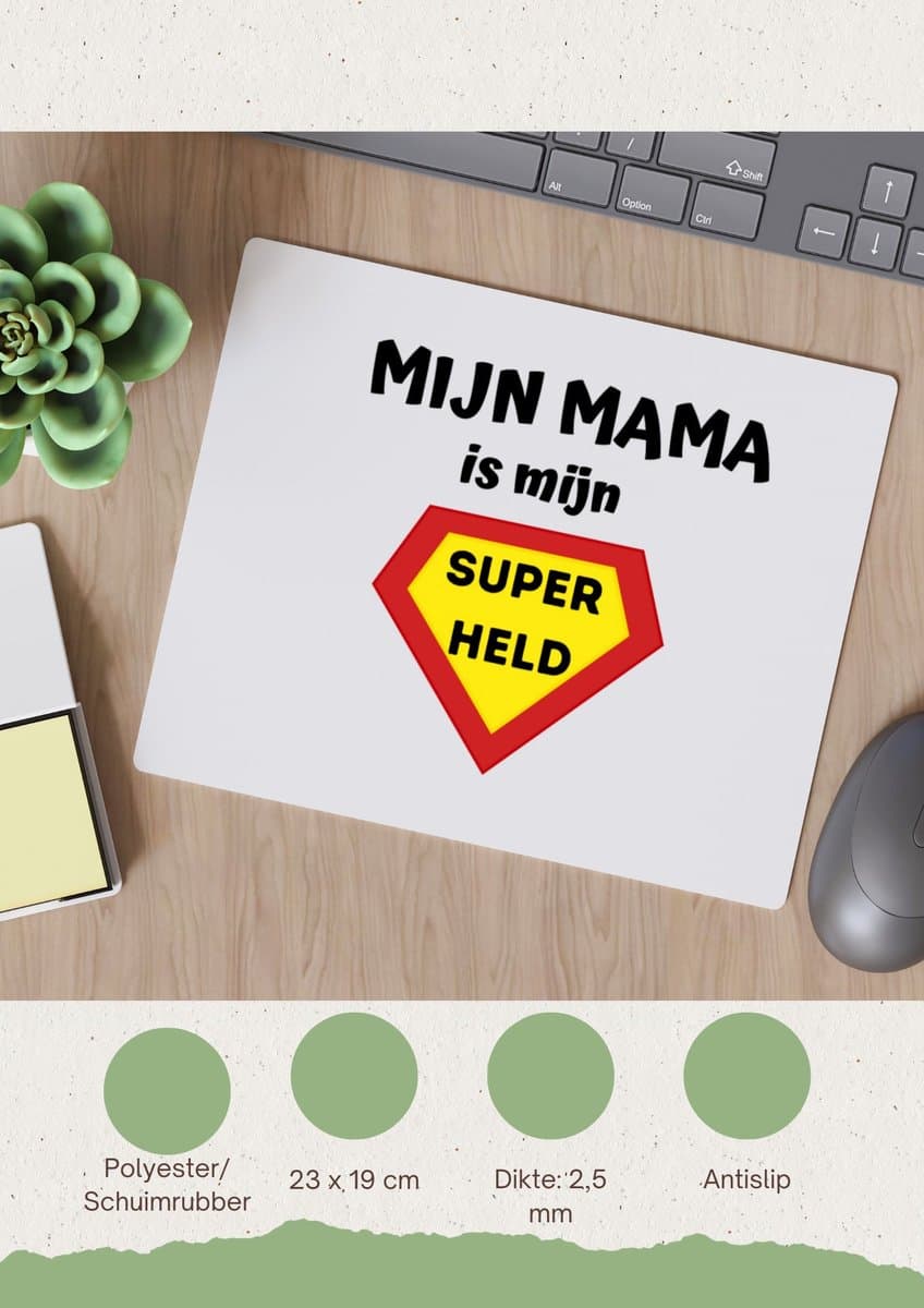 Akyol - mijn mama is mijn superheld Muismat - Moeder - super mama - moeder cadeautjes - moederdag - verjaardag - geschenk - kado - 23 bij 19 cm