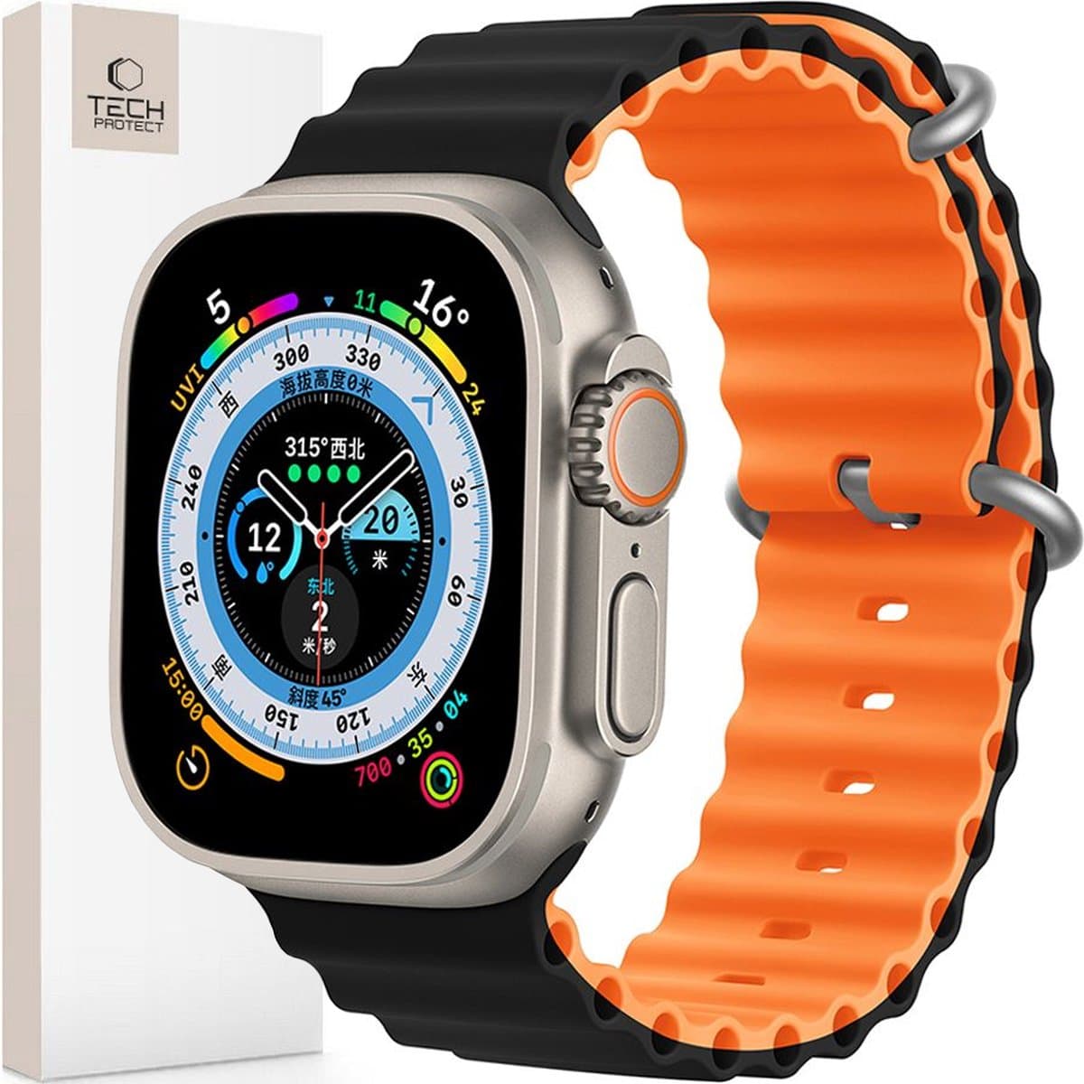 TECH-PROTECT - ICONBAND - PRO APPLE WATCH - 4 / 5 / 6 / 7 / 8 / 9 / SE / ULTRA - 1 / 2 - (42 / 44 / 45 / 49 - MM) - ZWART/ORANJE