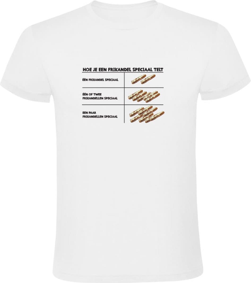 Hoe je een frikandel speciaal telt Heren T-shirt - frikandel - snack - eten - frietzaak - tellen - vette hap - grappig