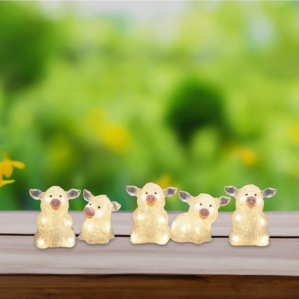 Verlicht kerstfiguur voor buiten - 5 witte varkentjes - 12 cm hoog - kerstverlichting