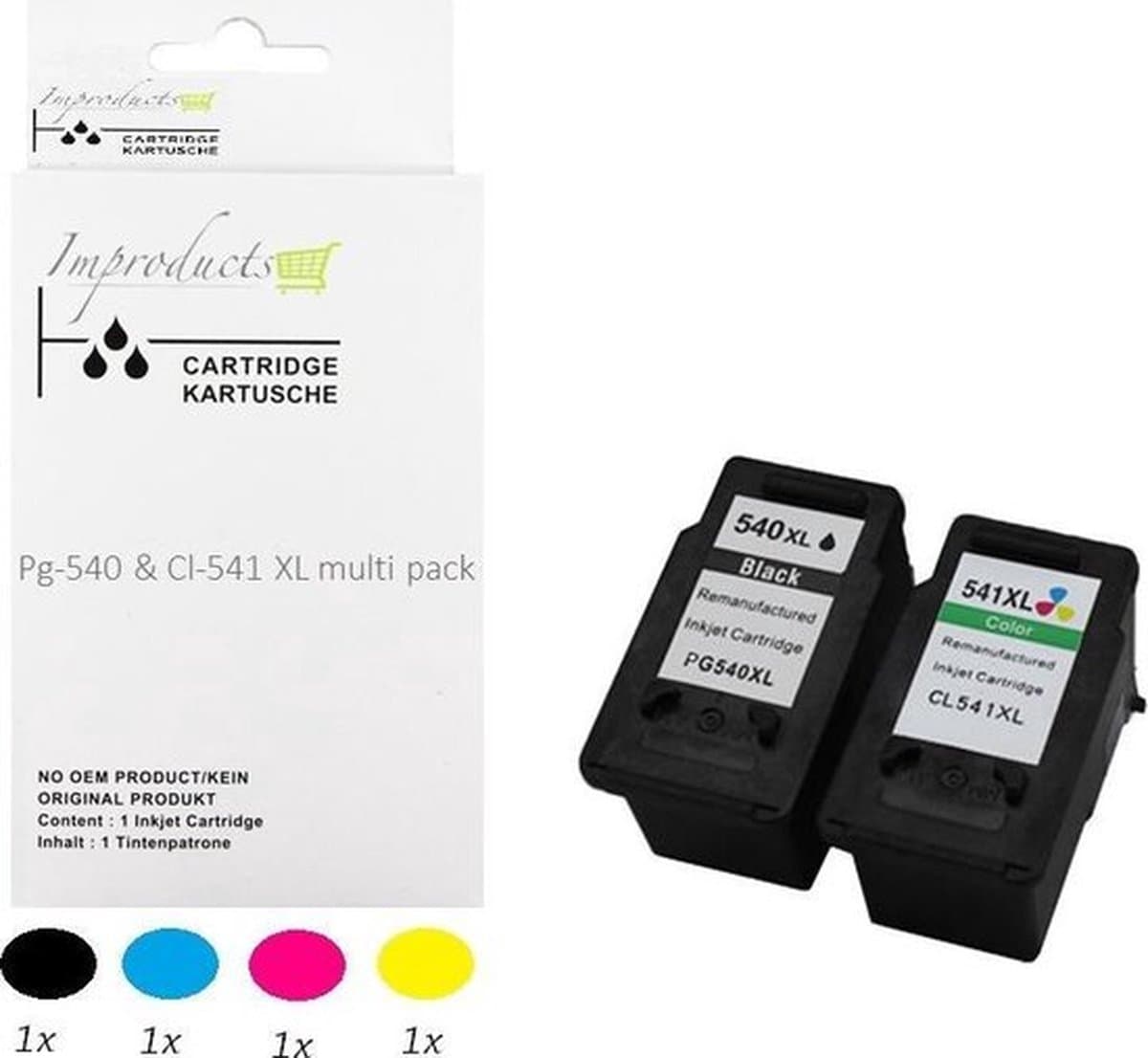 Improducts® Inkt cartridges - Alternatief Canon Pg-540 XL zwart CL-541 XL kleur set Canon Pixma MG2150, MG2250, MG3150, MG3250, MG3550, MG4150, MG4250, MX435, MX475, MX515, MX525, MX535 V5