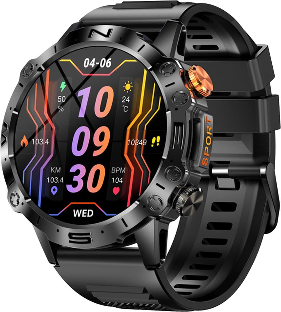WizBay Premium Select® 1.43inch Sport Smartwatch Dames Heren AMOLED - Bellen - Android en iOS - Magnetic Laden - Hart Slaap Monitor - O2 en Bloeddrukmeter - 100+ Sport Modi - Message - Alu Mat Zwarte Case - Smartwatches - Zwarte TPU Band