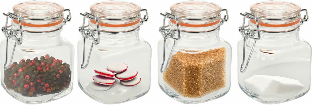 Excellent Houseware Weckpot/Voorraadpot Mini - 4x stuks - kruidenpotjes - 90ml - 7 x 5 cm