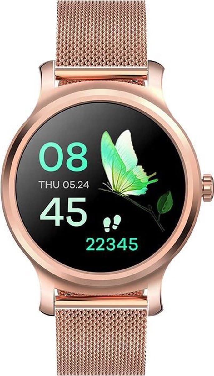 Belesy® SMART - Smartwatch Dames - Smartwatch Heren - Horloge - Stappenteller - 1.3 inch - Kleurenscherm - Full Touch - Bluetooth Bellen - Roségoud - Staal