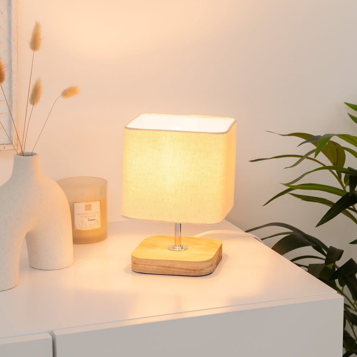 Atmosphera Toxey Houten Staande Lamp - 21 cm, ivoor