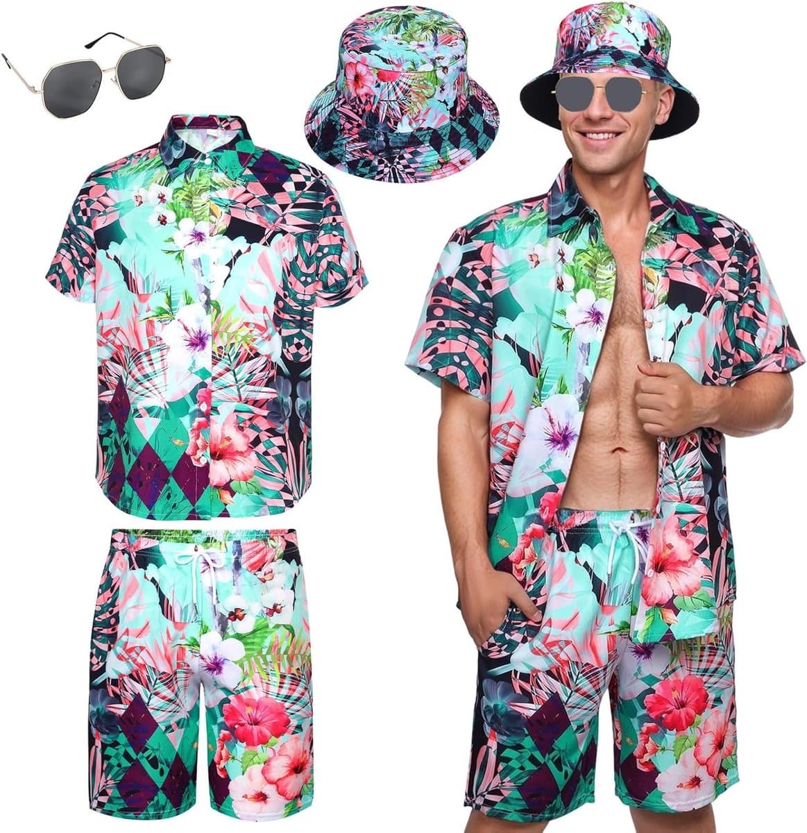 Hawaiiaans Shirt voor Mannen met Korte Mouwen, Perfect voor Raveparty's, Strand en Zomeractiviteiten met Shorts en Zonnebril