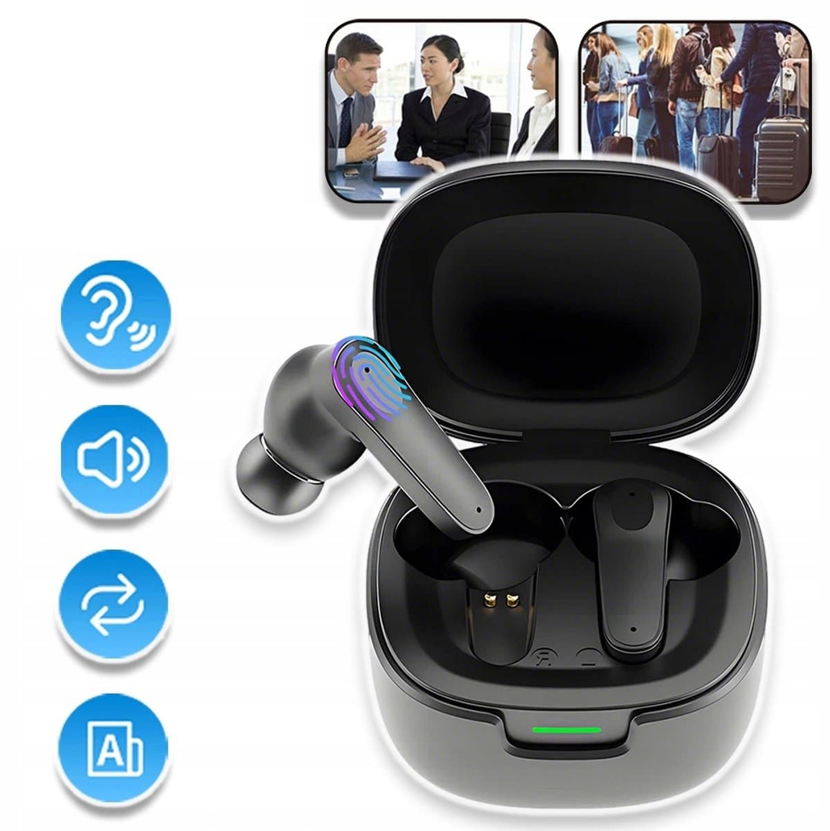 Bluetooth-Oortjes Met Vertaalfunctie - Realtime Meertalige Vertaler - Bluetooth 5.4 Bereik Van 10 Meter - Nauwkeurige Spraakherkenning - 5 Uur Muziekweergave - Zwart