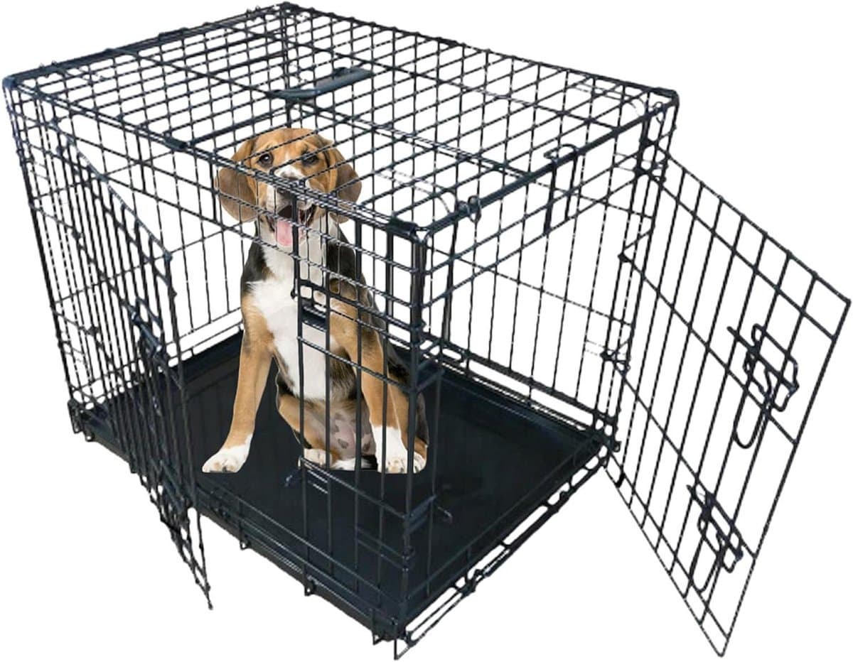 Hondenkooi Medium - Hondenbench Krat - Veilige Training - Dubbele Deur - 78x56x9 cm - Zwart