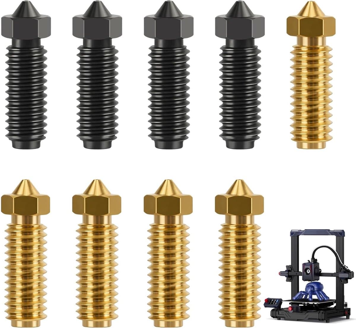 Complete Nozzle Set voor 3D-printers, Geschikt voor Kobra S1, Kobra 2 en Kobra 2 Pro, 8 Stuks, Robuust en Duurzaam Messing