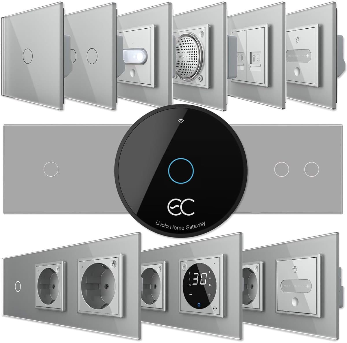 Slimme Schakelaar - Touch Dimmer - Huis Automatisering - App Bediening - Glaspaneel - Grijs