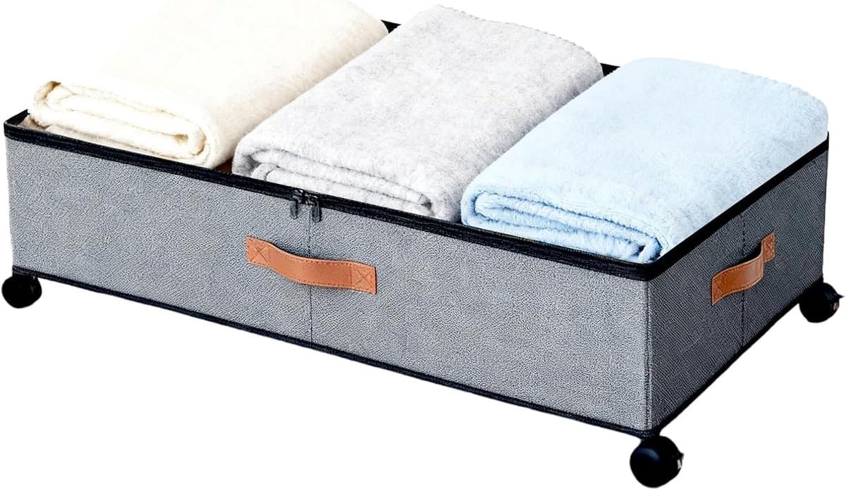 Opbergdozen onder bed - Opbergbakken kleding - Ruimte organiseren - Met wielen en rits - 44x42x10 cm - Grijs
