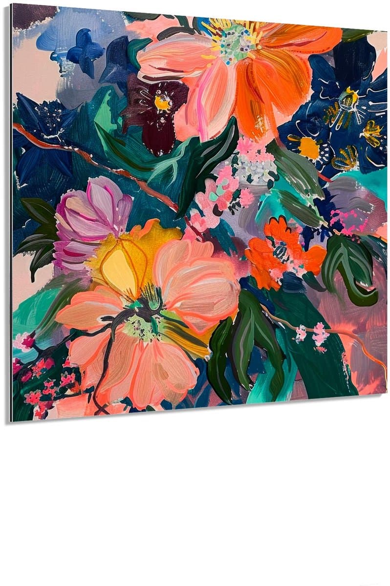 Bloemenpracht in kleuren - Schilderij 40x40 cm - Wanddecoratie op Aluminium Dibond - Aluminium Wandpaneel