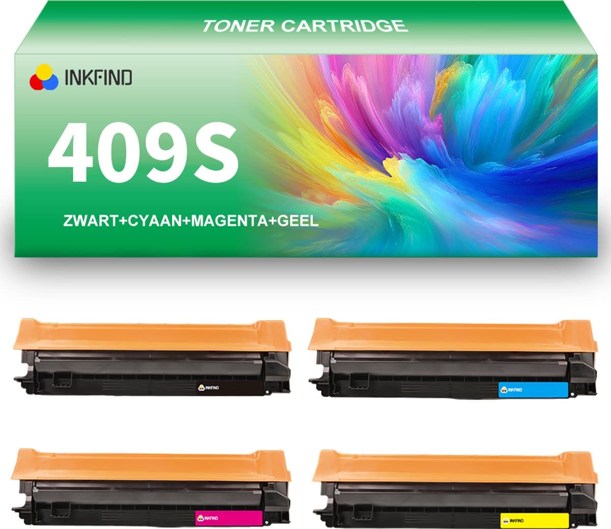 INKFIND 409S Zwart/Cyaan/Magenta/Geel tonercartridge compatibel met Samsung CLT-K4092S/C4092S/M4092S/Y4092S geschikt voor Samsung CLP-310/CLP-310N/CLP-315/CLP-315W/CLX-3170FN/CLX-3175 - 4-pack BKCMY