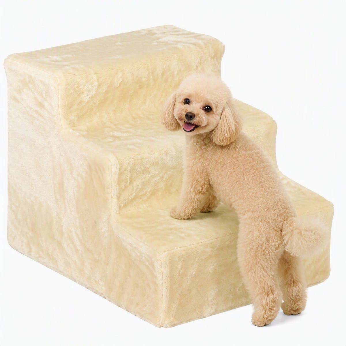 Nutrella Hondentrap - Kattenladder - Huisdierentrap - Hondentrapje - Hondenloopplank - 3 treden - Beige - Antislip - 46x35x35 cm