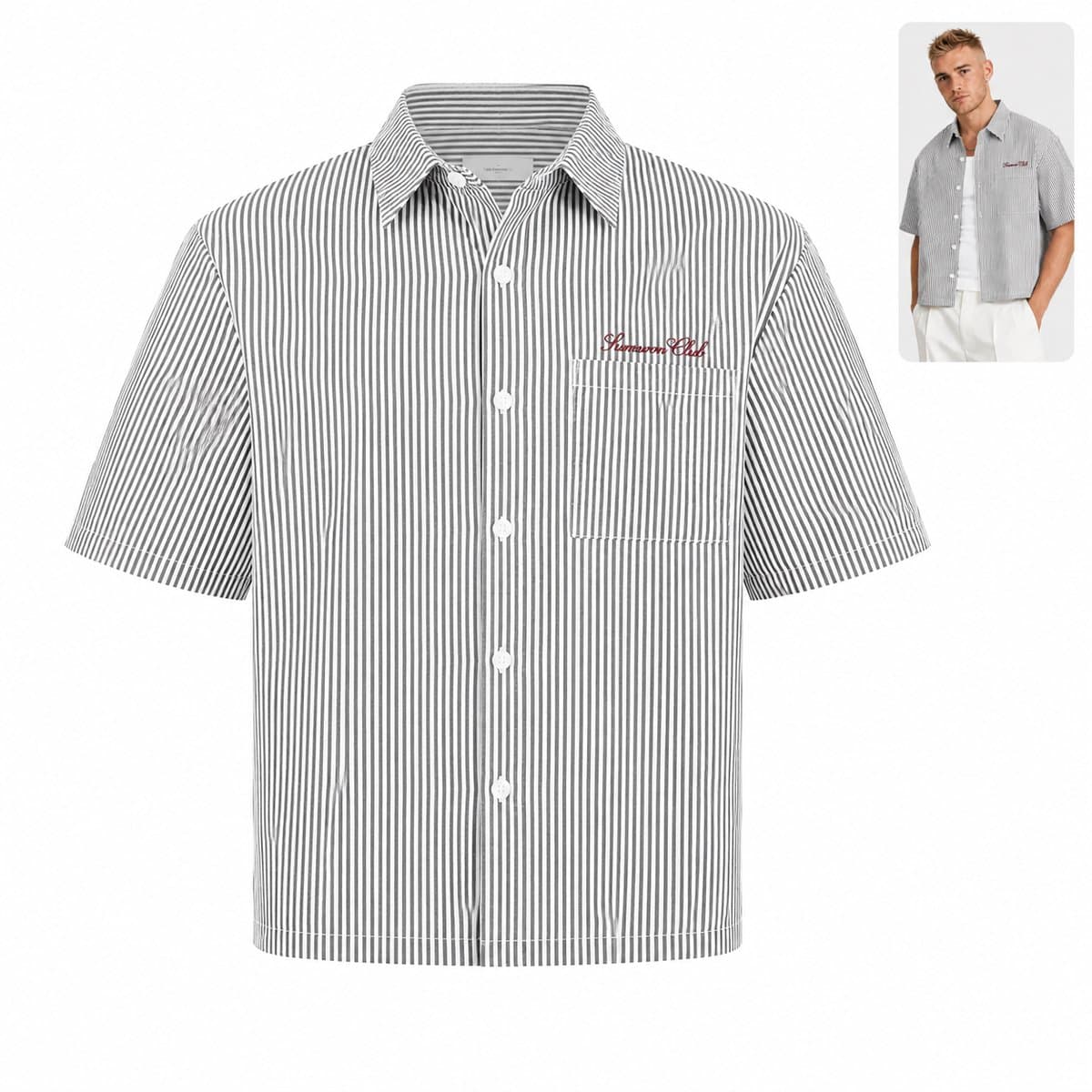 Heren Overhemd Korte Mouw – Zwart Wit Gestreept – Oversized Fit – Summer Shirt - Casual Zomerhemd met Borstzak – Herenblouse