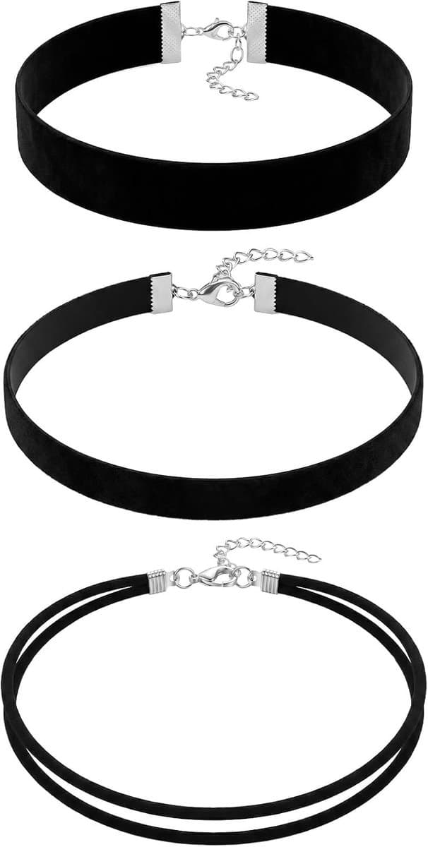 Chokerketting dames 3 stuks - zwart fluweel - verstelbaar - perfect voor Halloween - ShopVlot
