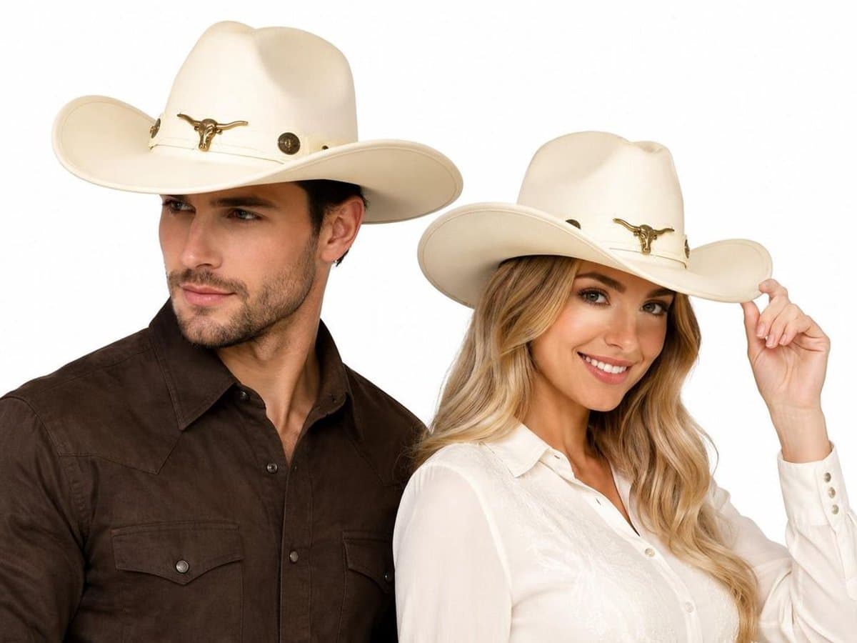 Luxe Cowboyhoed Crème Wit – Unisex Western Hoed met Bull Embleem – Festival, Carnaval & Country – One Size