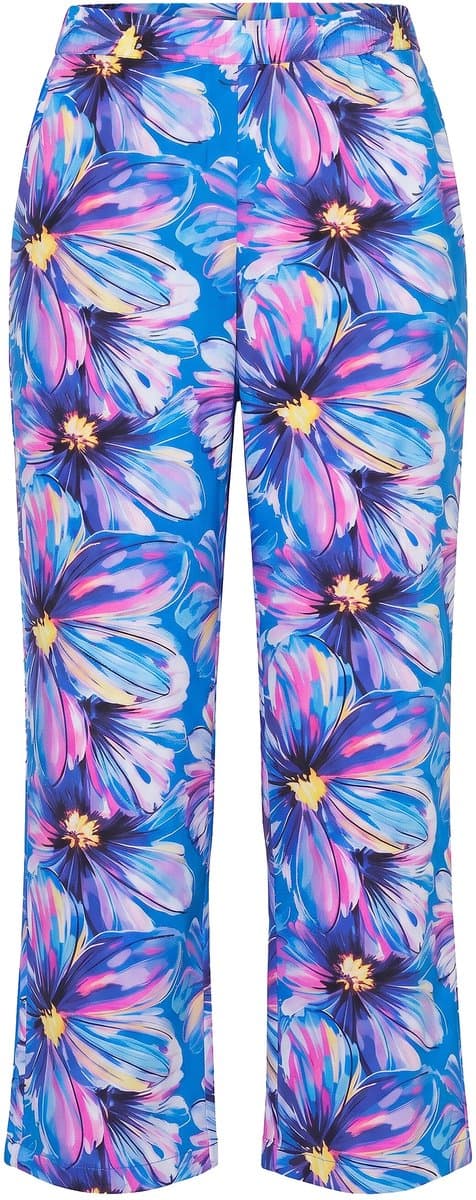 Angel of Style - Dames - Broek wijd rechte pijp bloemenprint - Blauw - Maat 52