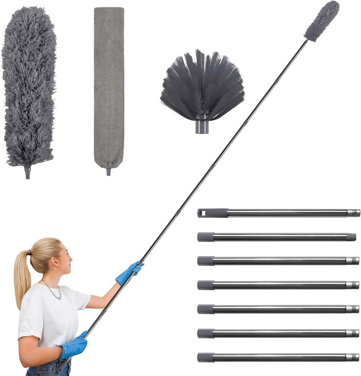 Stofzuiger Set - Reinigingsset Plumeau - Moeilijk Bereikbaar - Uittrekbaar 310cm - 7 Delig - Grijs