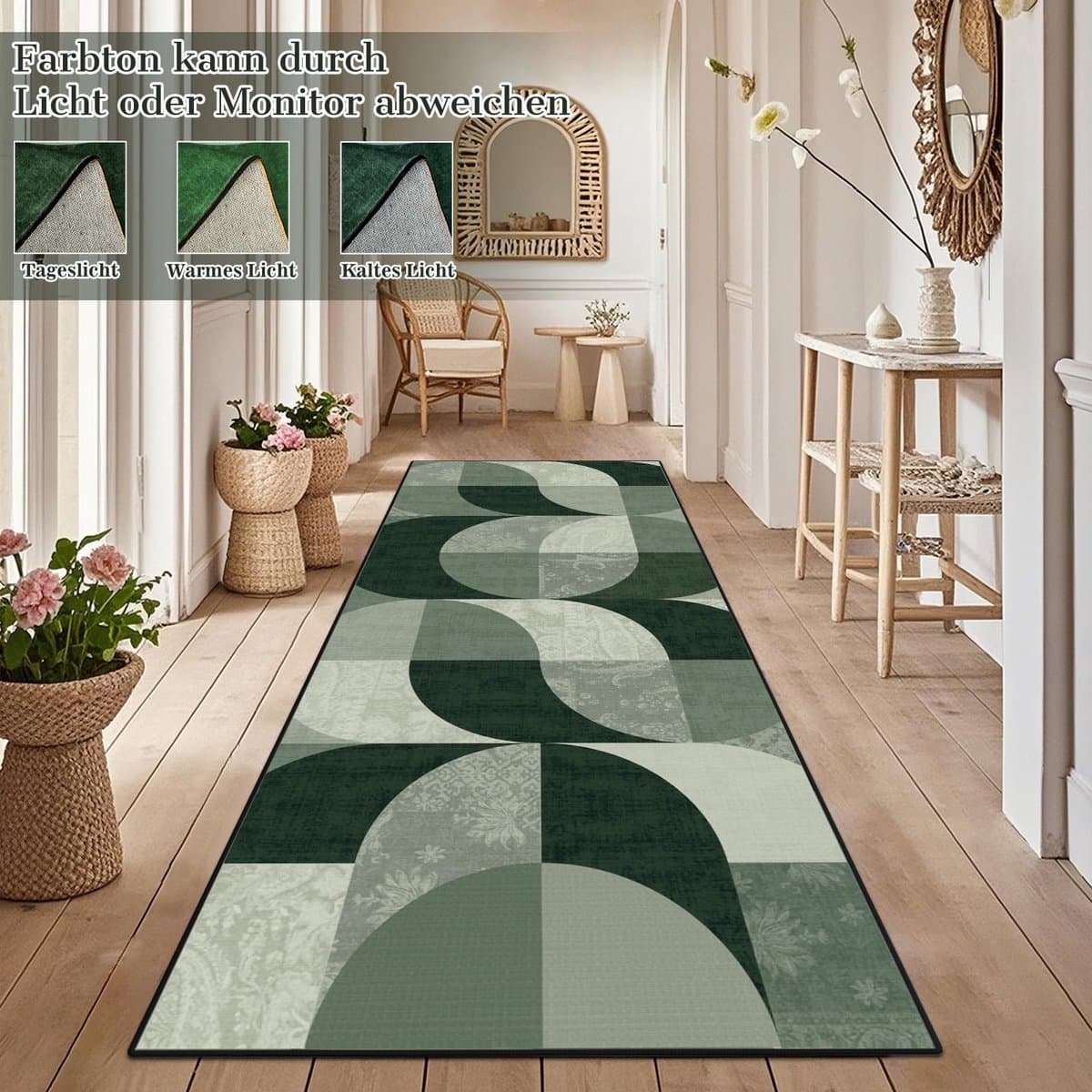 Omgoods - Boho Loper 80x200 cm Groen Geometrisch Wasbare Antislip Vloerkleed voor Keuken, Slaapkamer en Gang