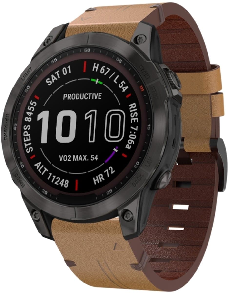 Voor Garmin Fenix 7 Pro 47 mm lederen horlogeband met stalen gesp (lichtbruin)
