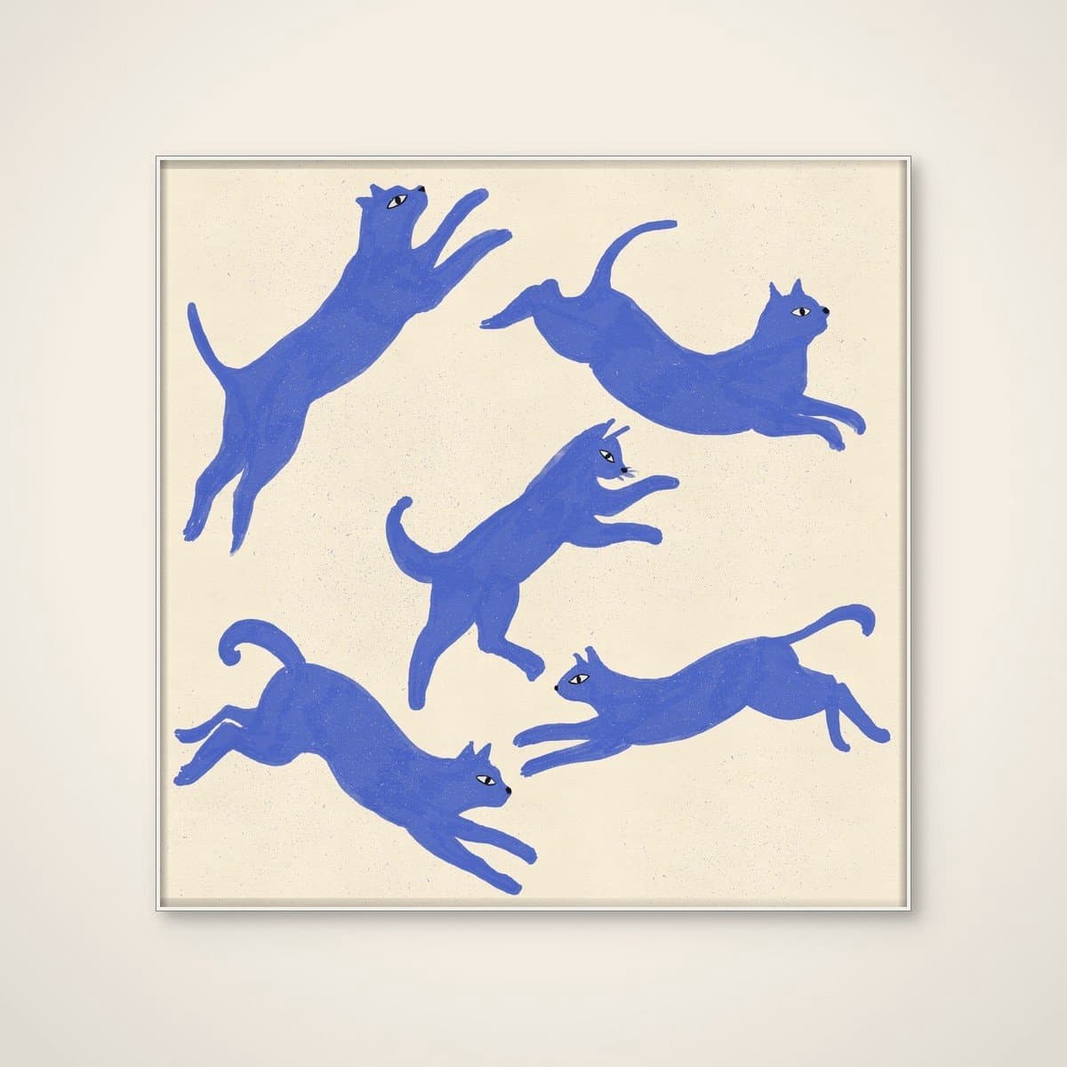 Akoestisch schilderij - 100 x 100 cm - Playful Blue Cats van Nicholas - Dieren wanddecoratie - wit textielframe