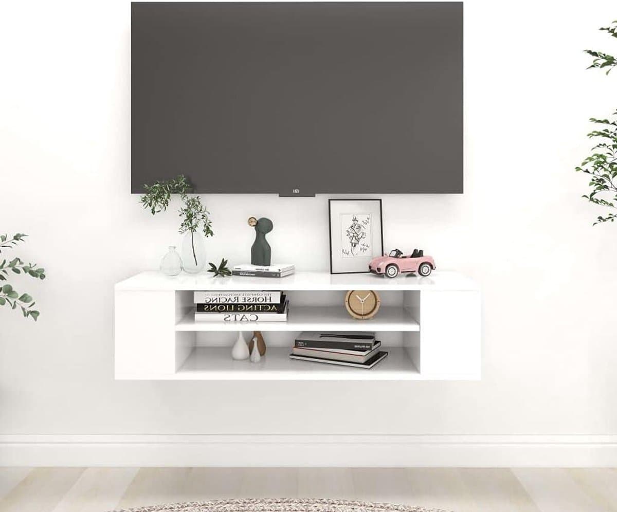 TV-hangkast - Wandkast Multimedia - Opbergen Media - Twee open vakken - 100 cm breed - Wit