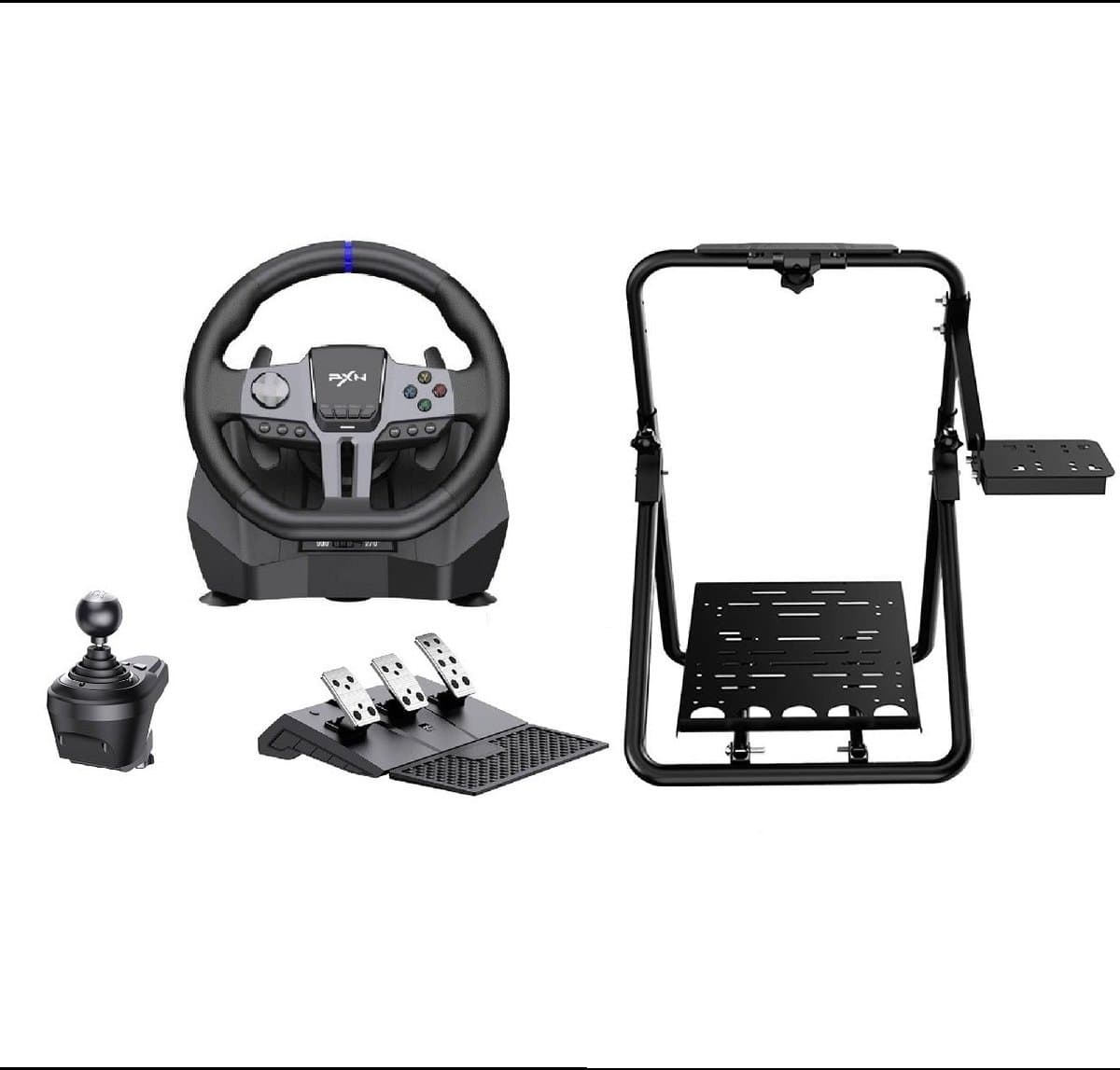 PXN - Sim Racing Starterspack - V9 Gen 2 & A10 - Racestuur - Pedalen & Shifter - Wheelstand - Geschikt voor PS4 / PS3 / PC / Switch / XBOX X/S - 900 / 270 graden - Inklapbaar - Met APP