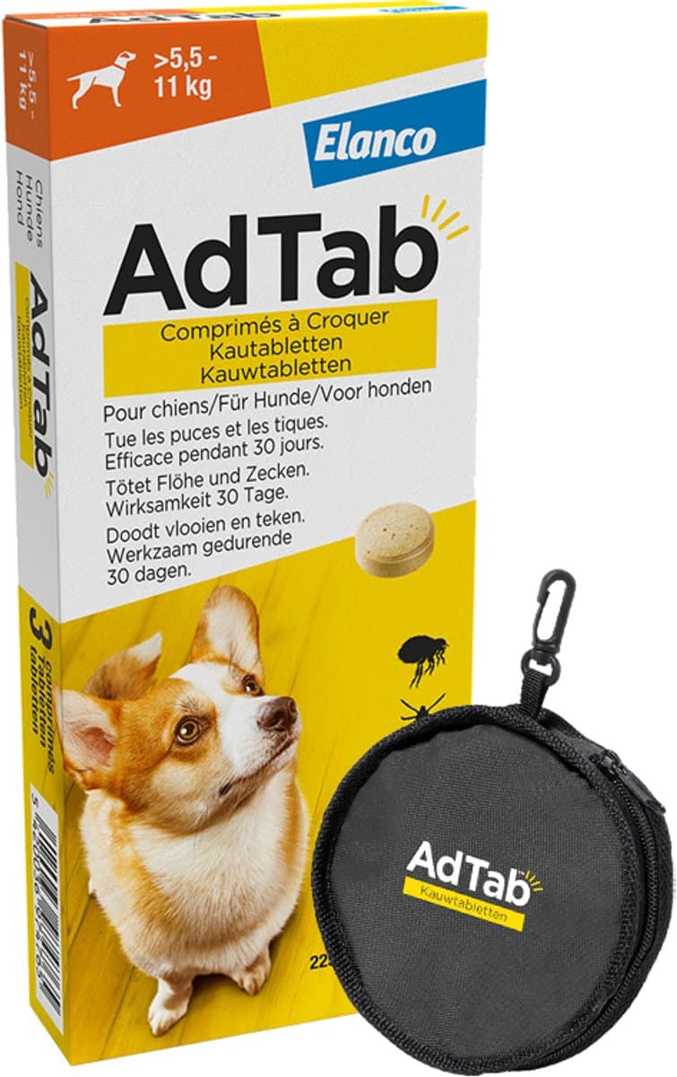 AdTab Vlooien Tabletten Hond - <5.5 tot 11 kg - 3 tabletten tegen vlooien en teken hond + Gratis Foldable Bowl