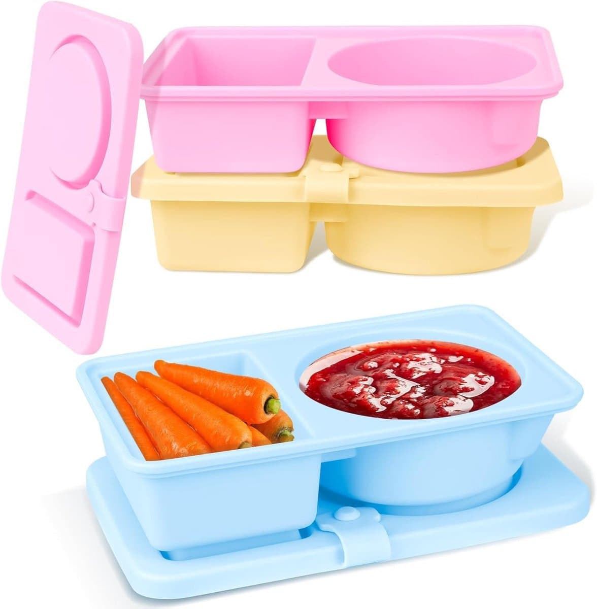 Vouwbare Silicone Lunchbox met Deksel, Magnetronbestendig en Geschikt voor Volwassenen, Ideaal voor Reizen, Kantoor en Picknicks met Compartimenten