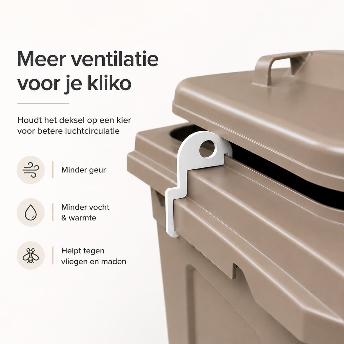 Kliko Ventilatieclip 2 Stuks Zwart – Afvalbak Deksel Afstandhouder 7,4 x 9,4 cm – Kunststof Clip tegen Geur, Vocht en Ongedierte