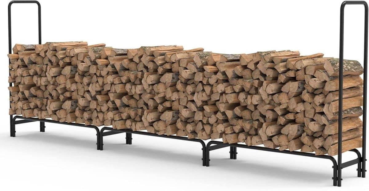 Hout Opslagrek - Hout Standaard - Haardhout Opslag - Verstelbare Breedte - 345 x 117 cm - Zwart