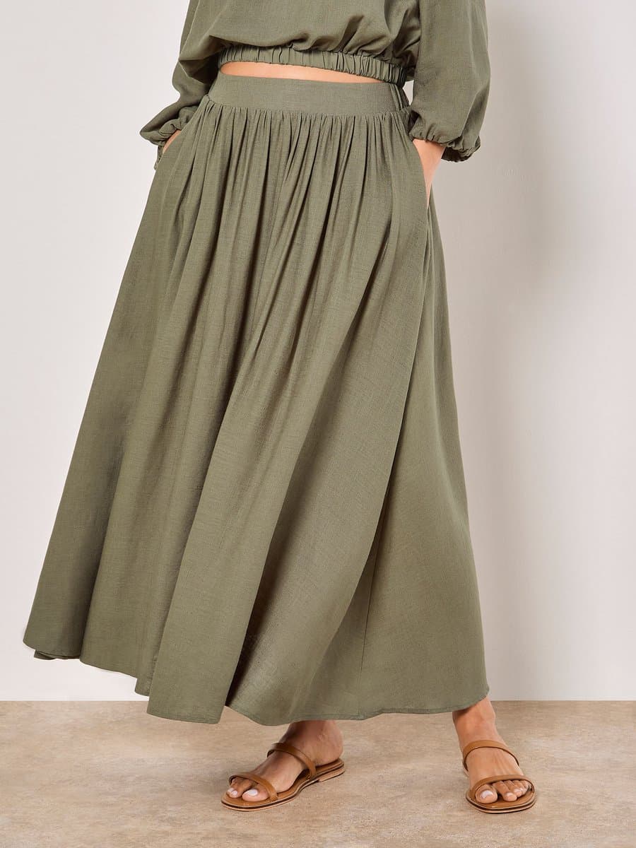 Linnenmix geplooide midi-rok